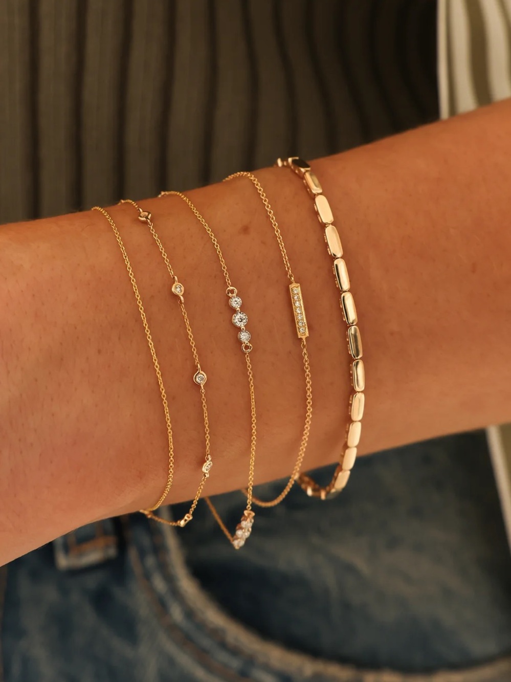 Dana Rebecca Designs Ava Bea Trio Station Diamond Bracelet 14k Yellow Gold 6.75” - Picture 5 of 11